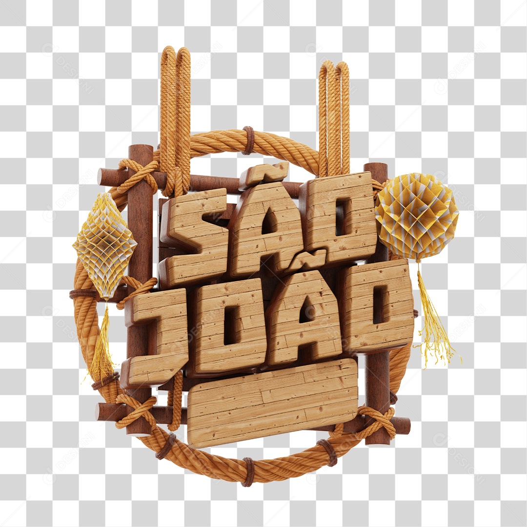 São João Selo 3D De Madeira Para Composição PNG Transparente