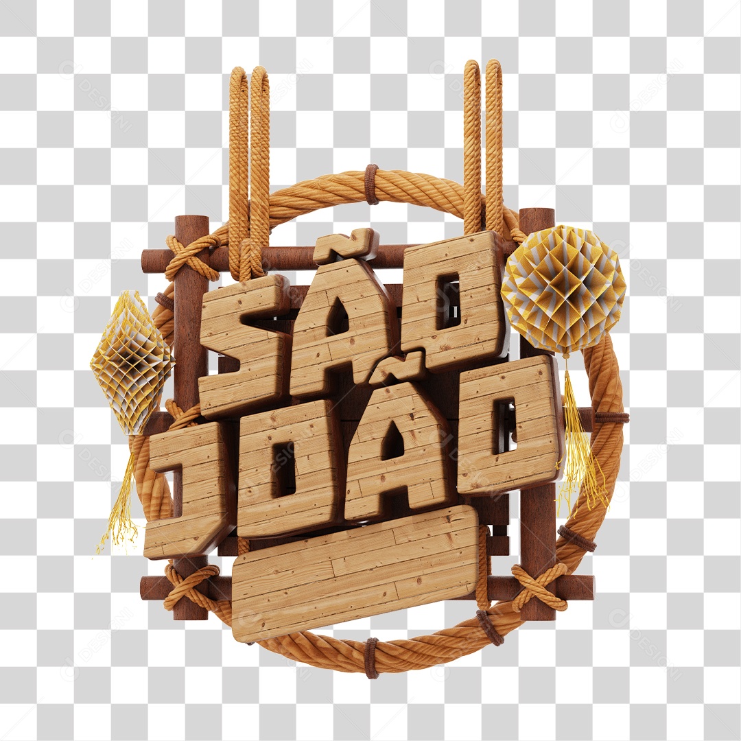 São João Selo 3D De Madeira Para Composição PNG Transparente