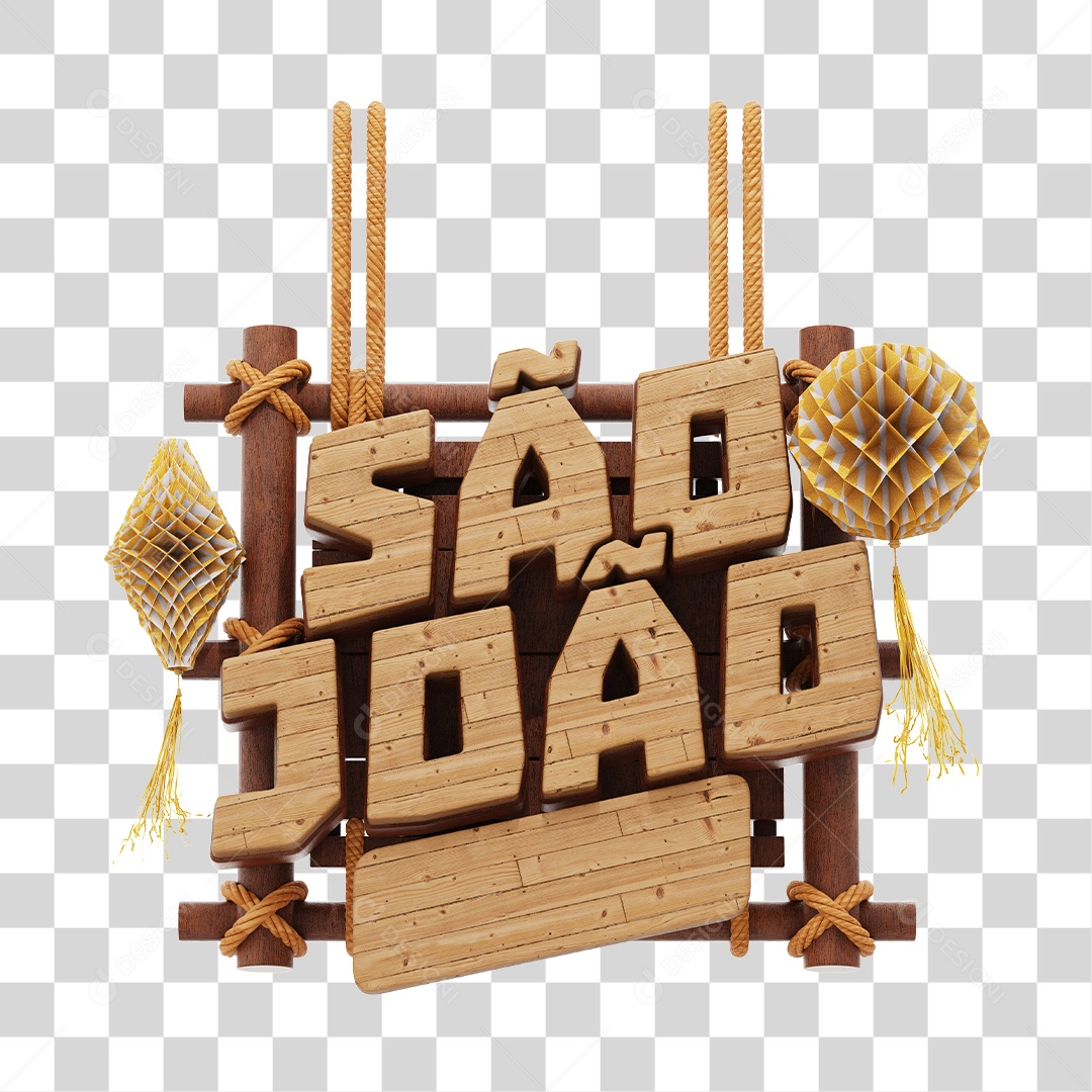 São João Selo 3D De Madeira Para Composição PNG Transparente