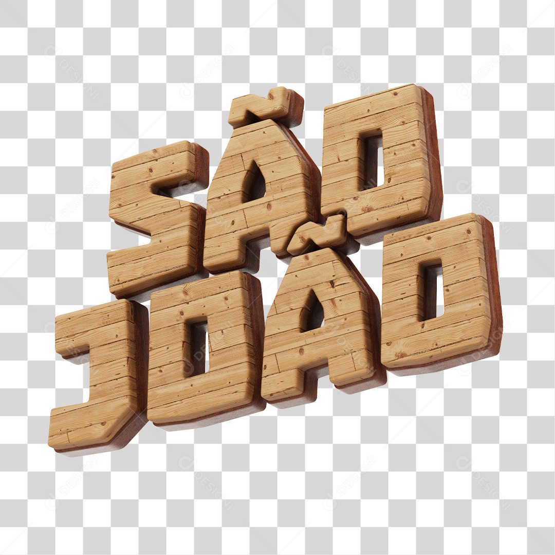São João Texto 3D De Madeira Para Composição PNG Transparente