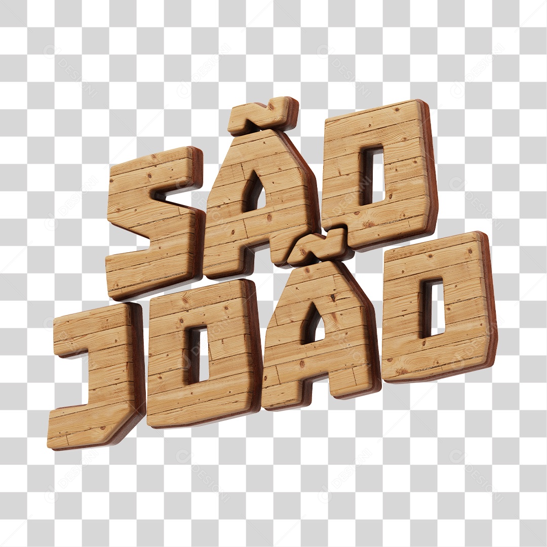 São João Texto 3D De Madeira Para Composição PNG Transparente