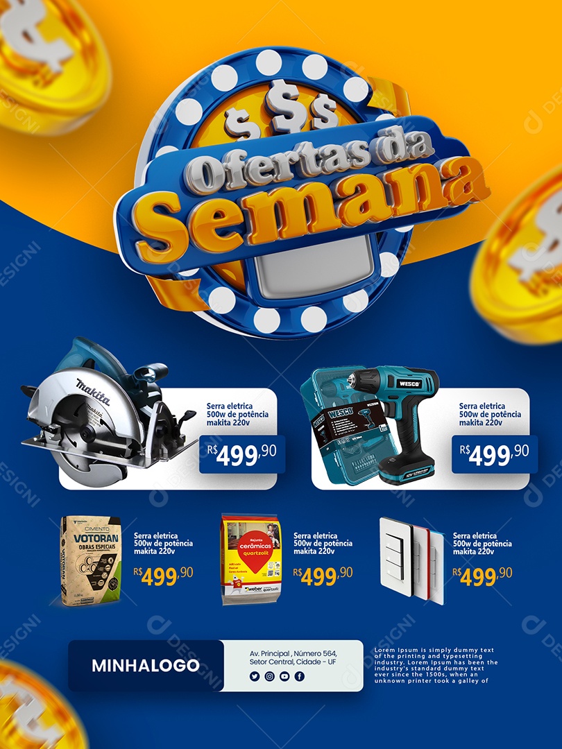 Encarte Ofertas Da Semana Materiais De Construção Social Media PSD Editável