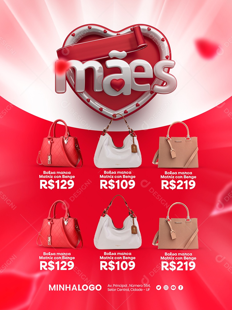 Encarte Loja De Bolsa Presentes Do Dia Das Mães Social Media PSD Editável