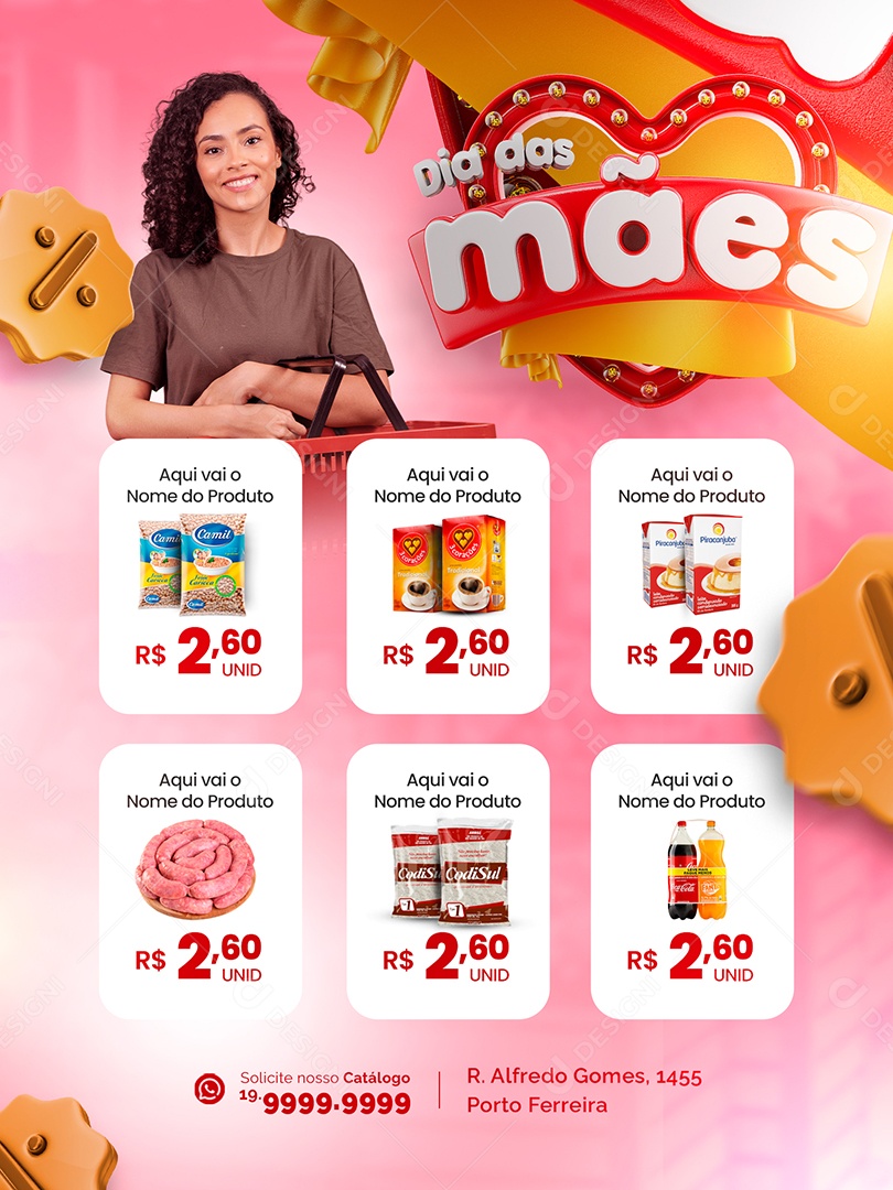 Encarte Dia Das Mães Produtos Supermercado Social Media PSD Editável