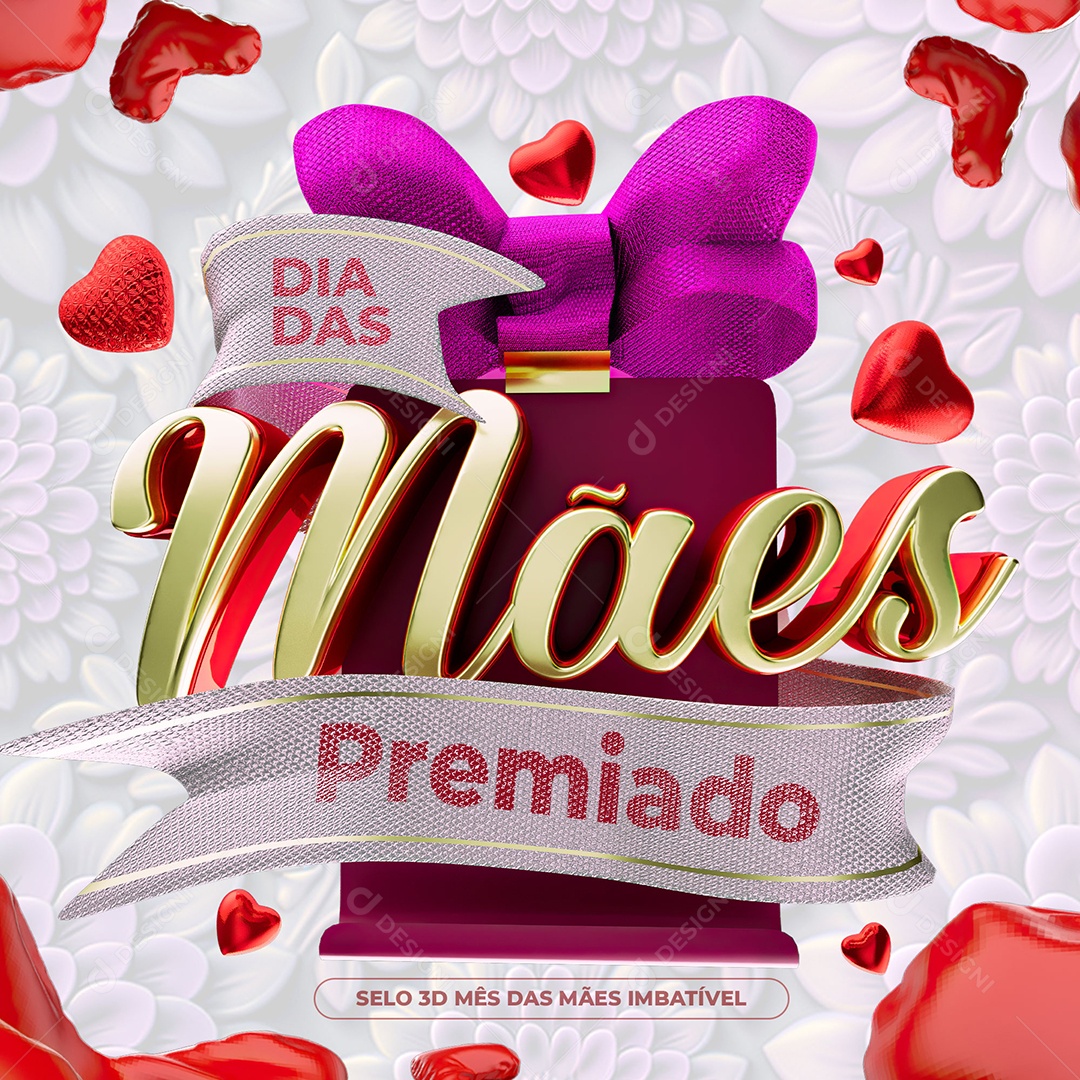 Selo 3D Dia Das Mães Premiado Laço Roxo Para Composição PSD