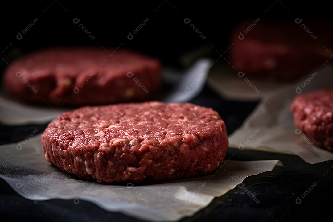 Carne de hambúrguer crua sobre chapa