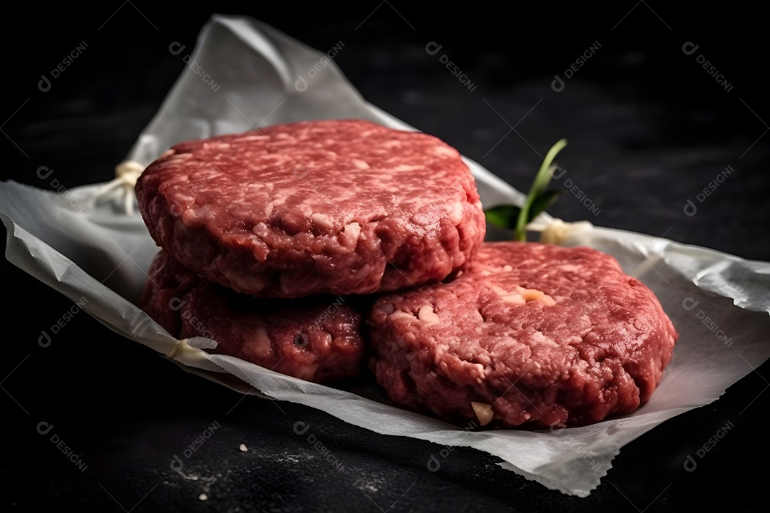 Carne de hambúrguer crua sobre chapa