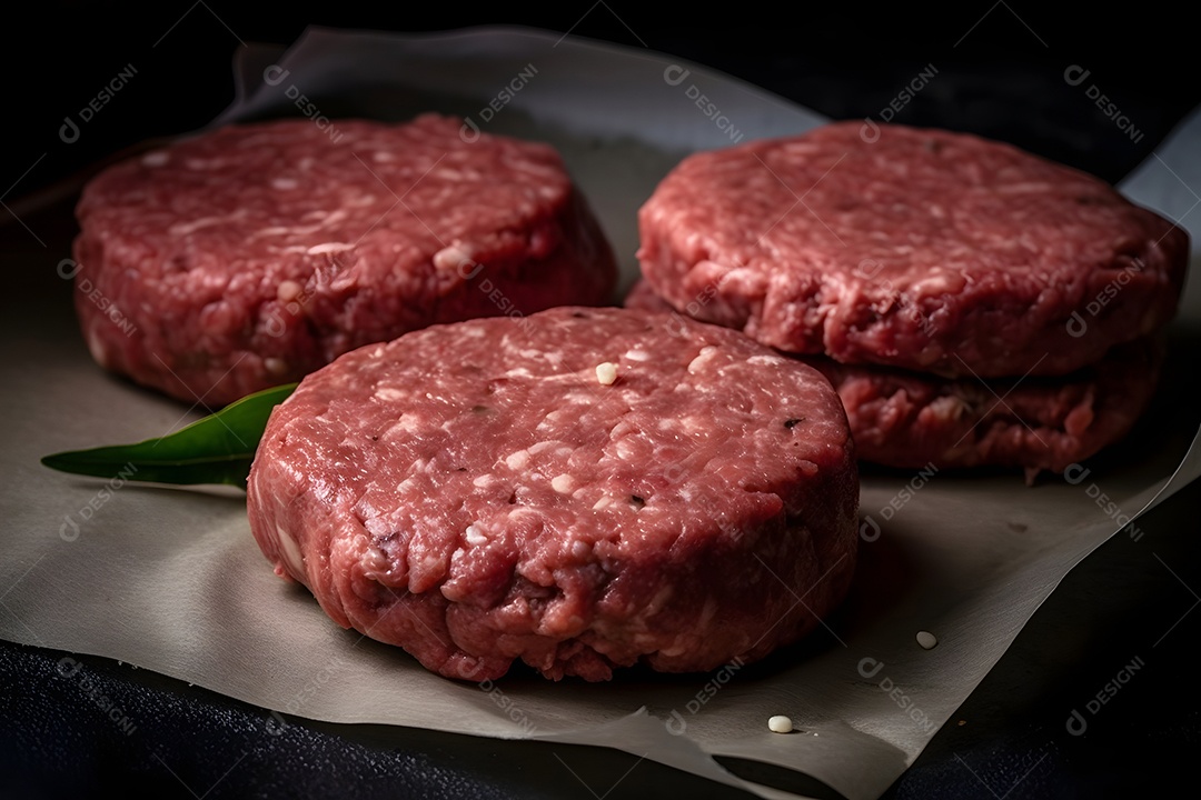 Carne de hambúrguer crua sobre chapa