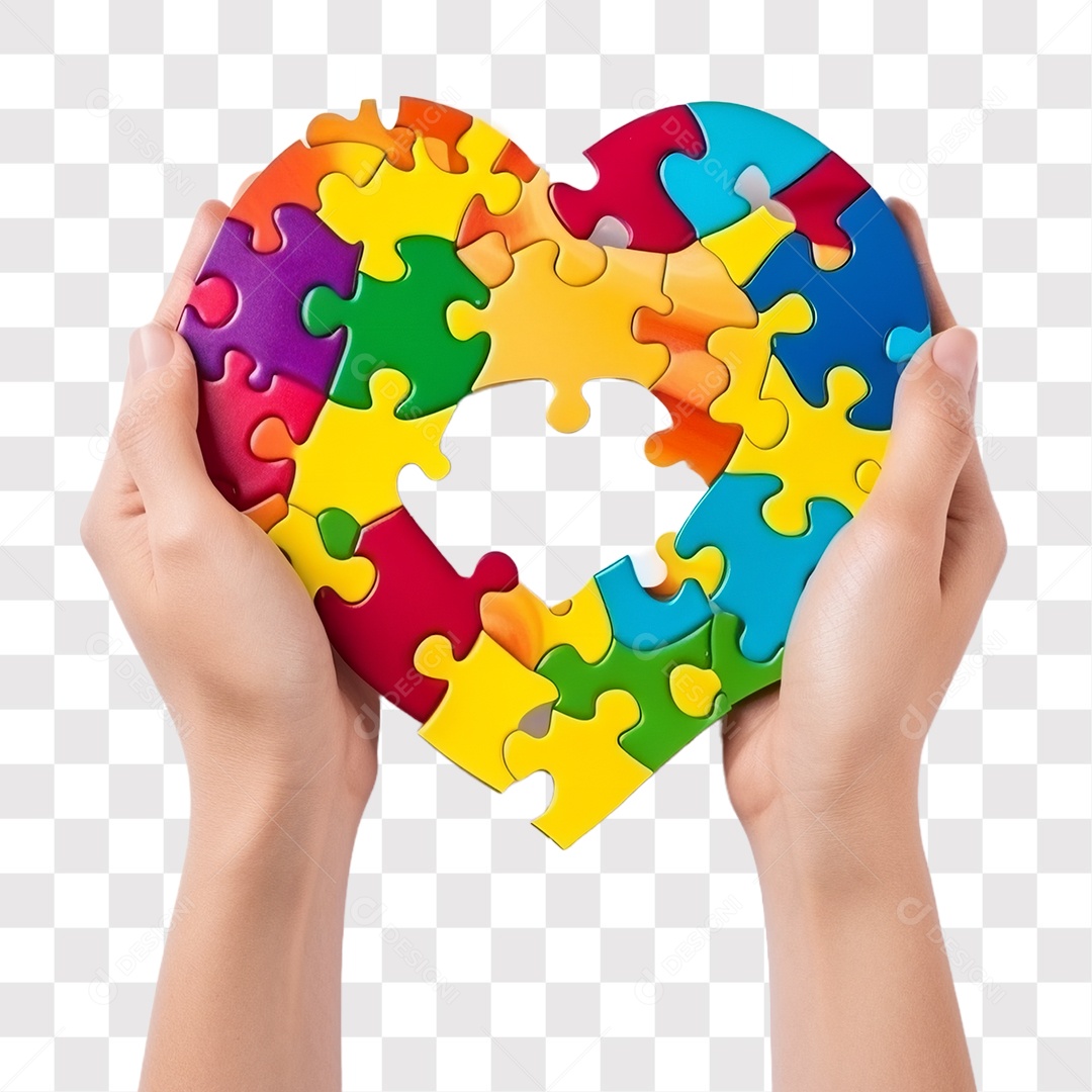 Coração E Mãos Elemento 3D Do Dia Do Autismo PNG Transparente