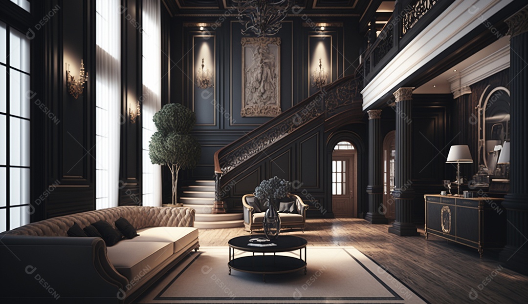 Design de interiores do lobby do hotel de luxo.