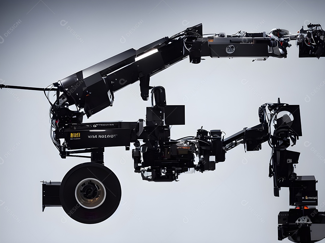 O braço robótico industrial moderno de alta tecnologia na linha de produção da fábrica está sendo soldado.