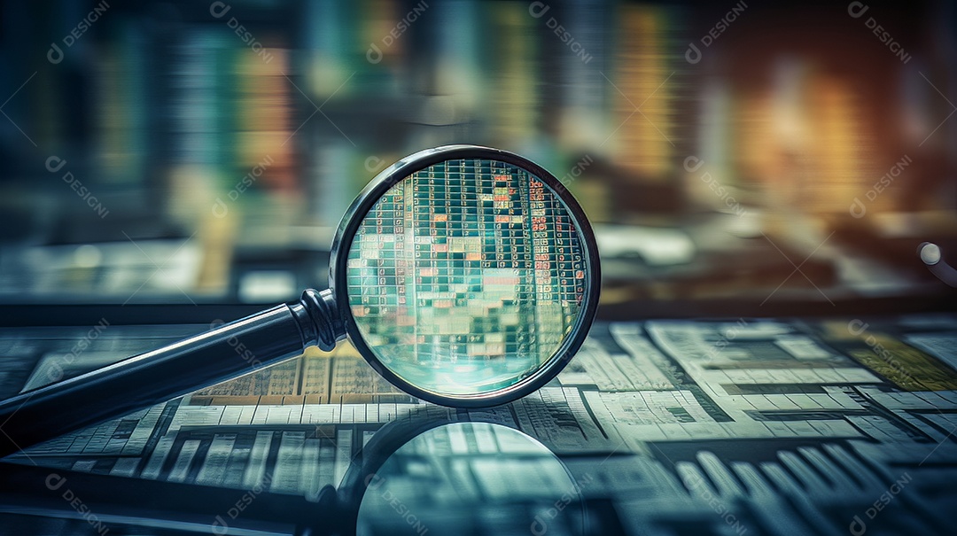 Busca de lupa de investimento e mercado de ações criado.