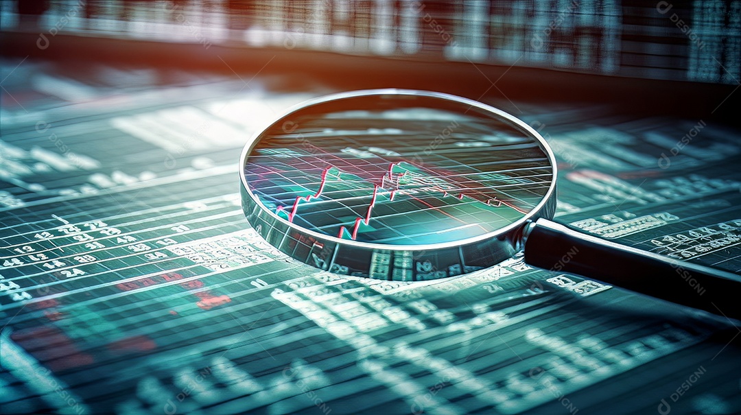 Busca de lupa de investimento e mercado de ações criado.