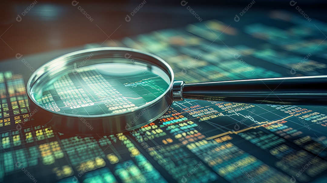 Busca de lupa de investimento e mercado de ações criado.