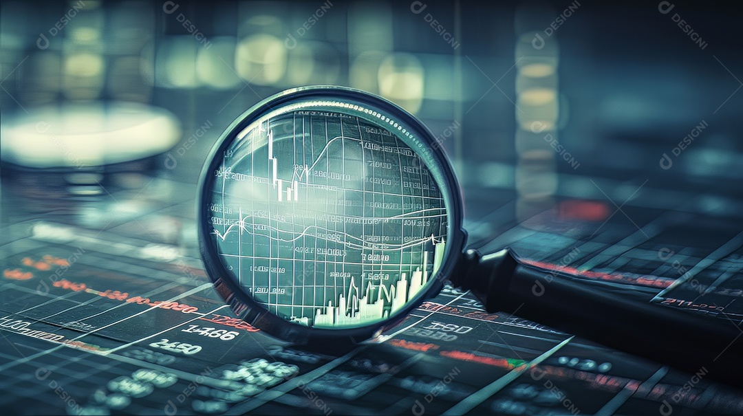 Busca de lupa de investimento e mercado de ações criado.