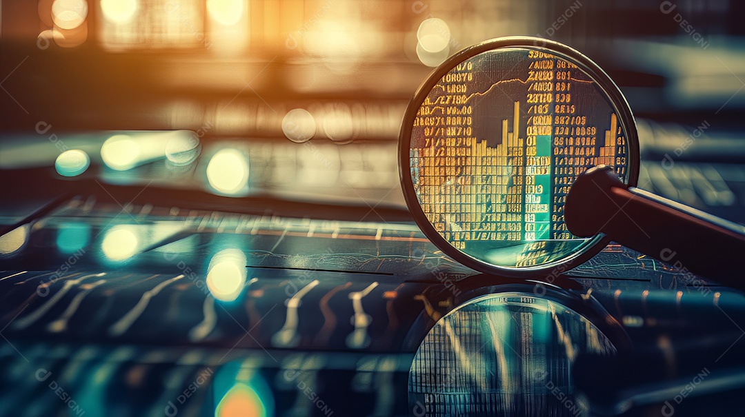 Busca de lupa de investimento e mercado de ações criado.