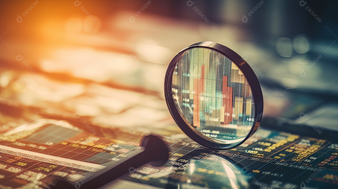Busca de lupa de investimento e mercado de ações criado.