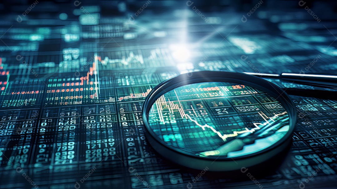 Busca de lupa de investimento e mercado de ações criado.