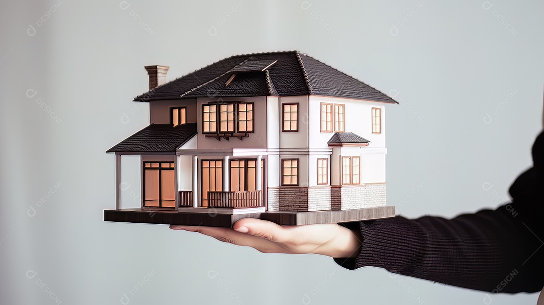 Pessoa segurando um modelo de uma casa, imóveis gerados.
