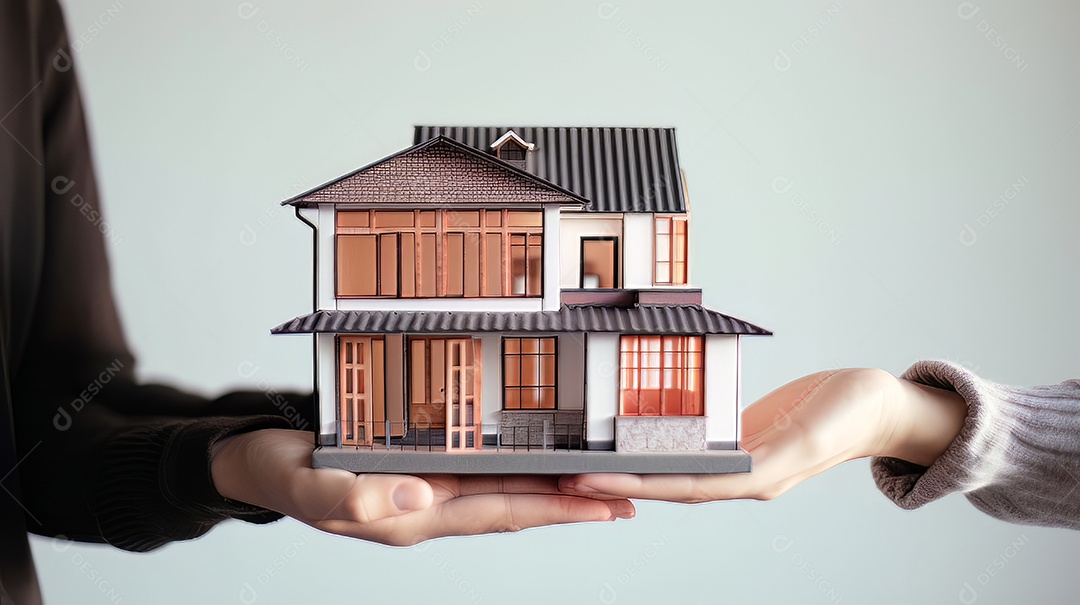 Pessoa segurando um modelo de uma casa, imóveis gerados.