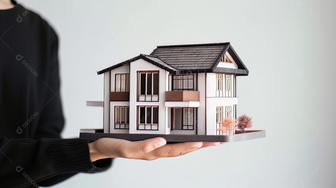 Pessoa segurando um modelo de uma casa, imóveis gerados.