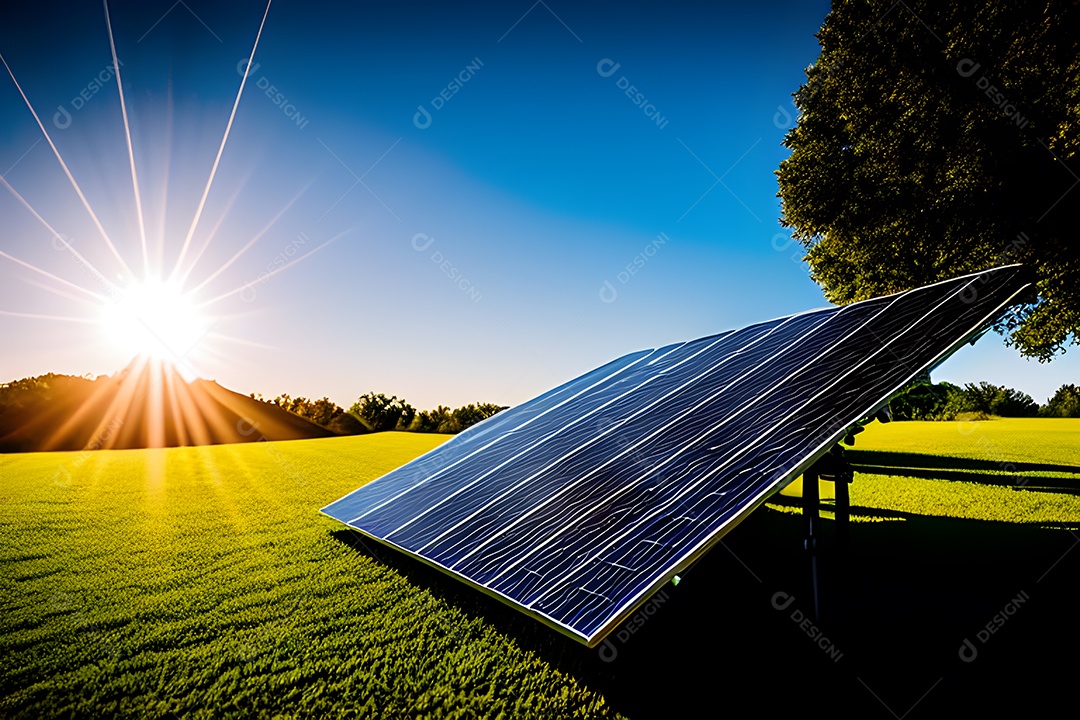 Placa solar de tecnologia, fonte alternativa de eletricidade, conceito de recursos sustentáveis ​​e energia renovável.