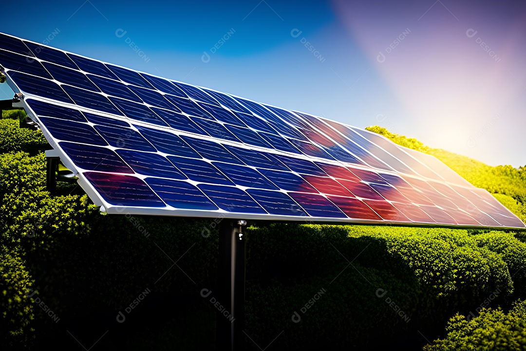 Placa solar de tecnologia, fonte alternativa de eletricidade, conceito de recursos sustentáveis ​​e energia renovável.