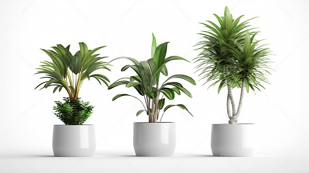 Vasos de plantas isolados em um fundo branco