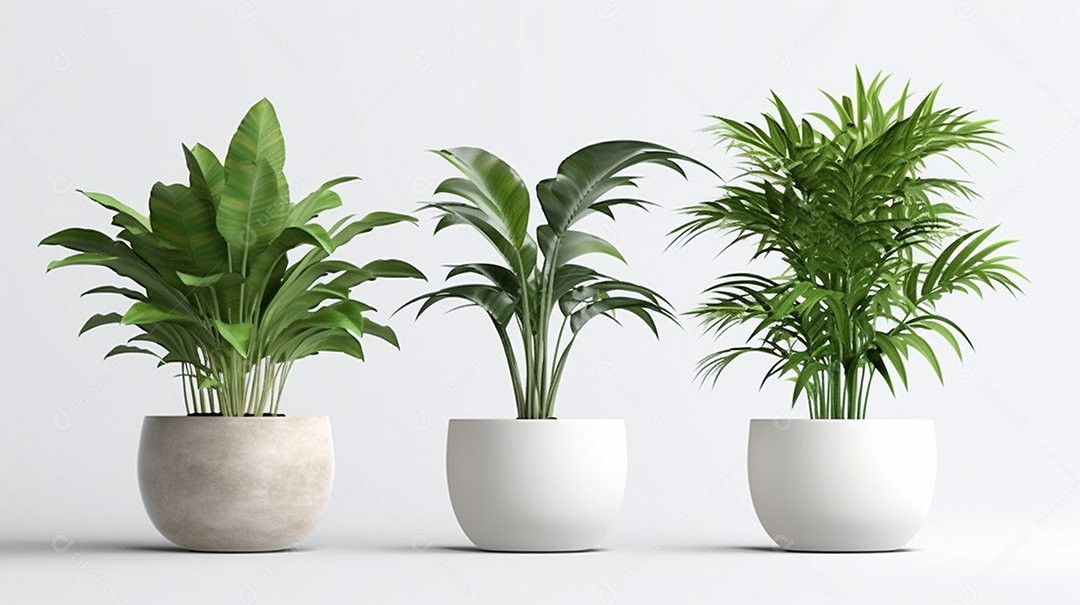 Vasos de plantas isolados em um fundo branco