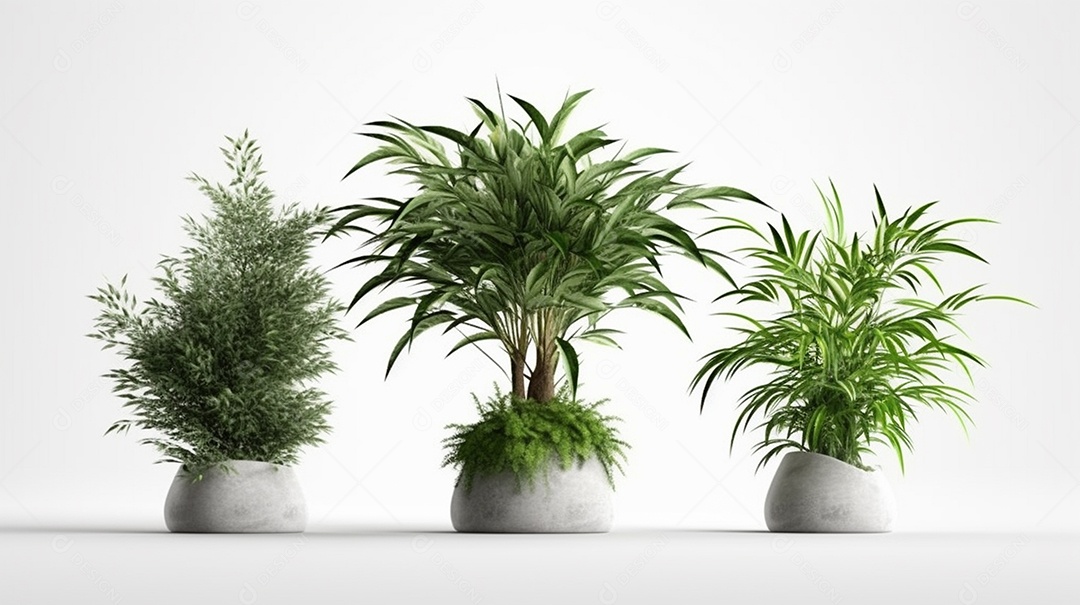 Vasos de plantas isolados em um fundo branco