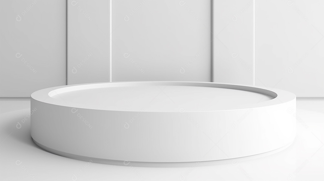 Pódio vazio branco em uma sala vazia em fundo branco isolado