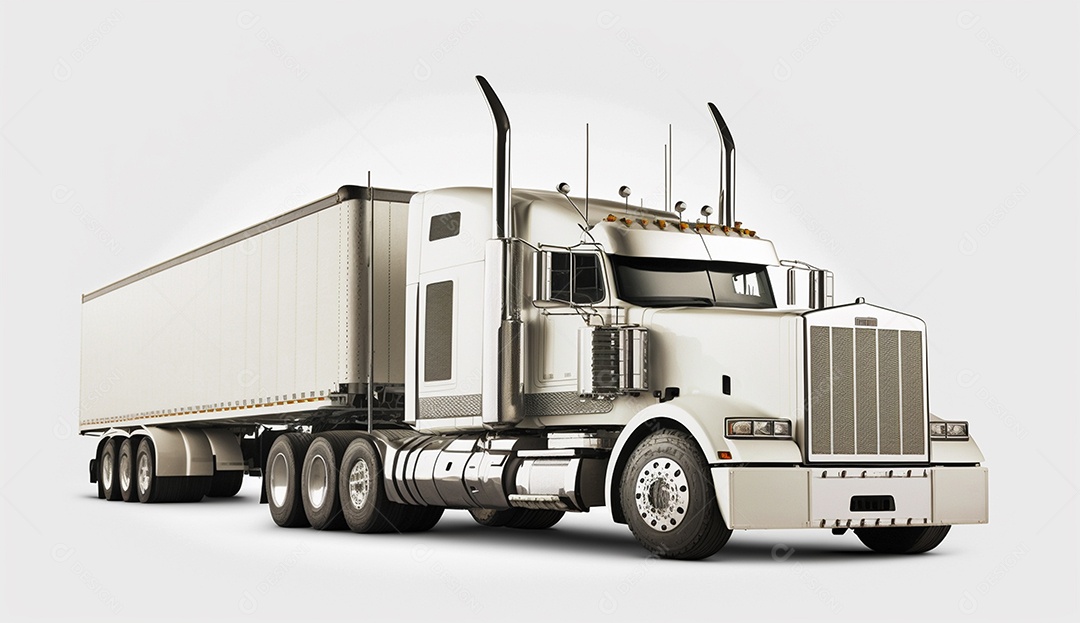 Caminhão semi-reboque moderno branco sobre um fundo branco