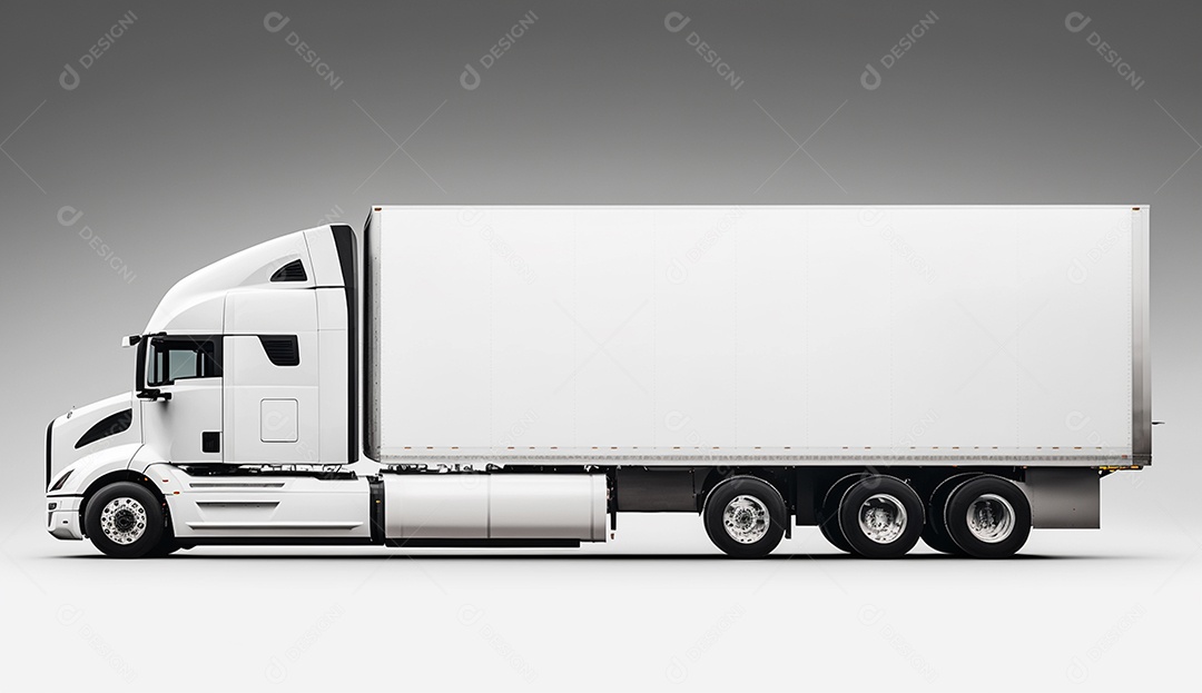 Caminhão semi-reboque moderno branco sobre um fundo cinza com sombra