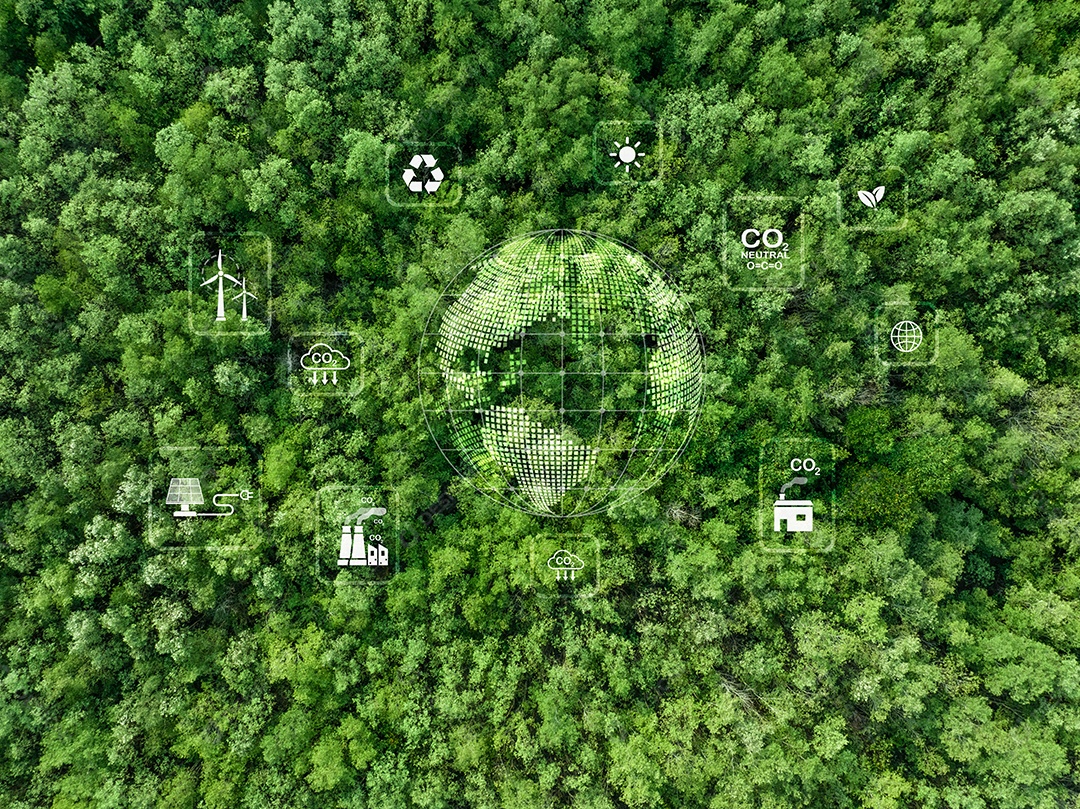 Energia sustentável conceito de neutralidade de carbono e emissões líquidas zero