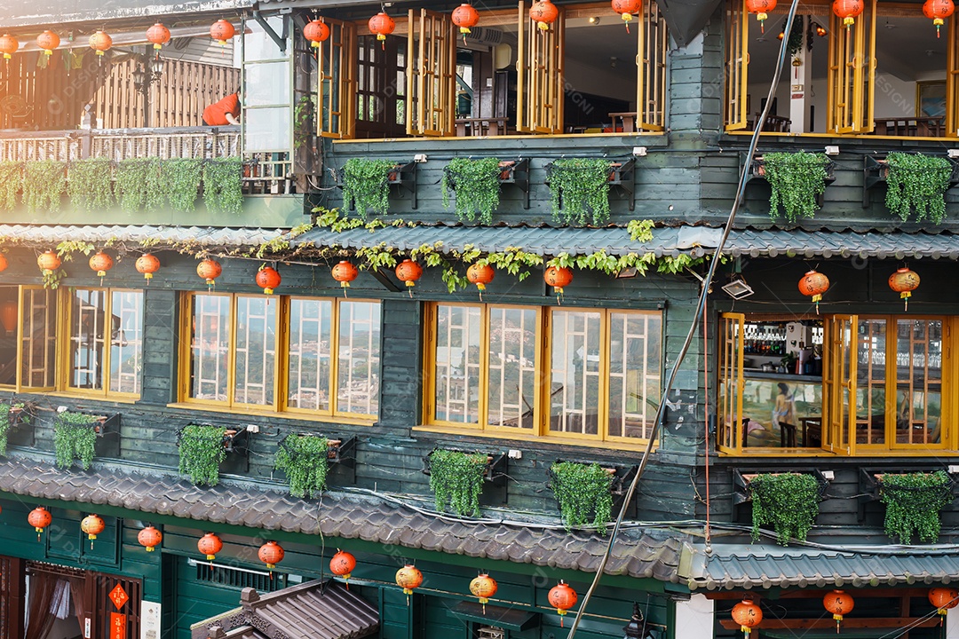 Aldeia de Jiufen Old Street com casa de chá. marco e popular para atrações turísticas perto da cidade de Taipei.