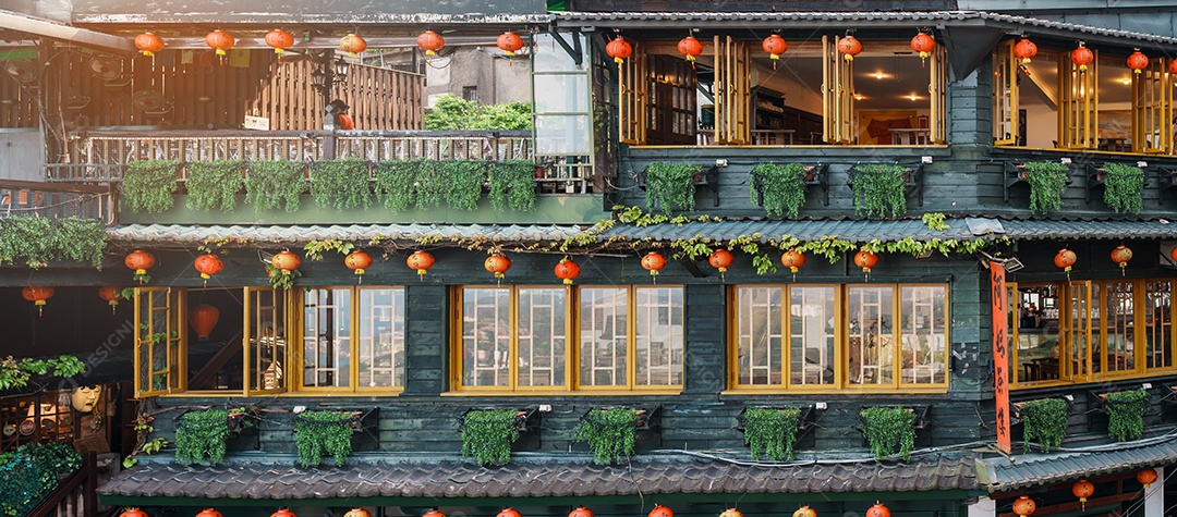 Aldeia de Jiufen Old Street com casa de chá. marco e popular para atrações turísticas perto da cidade de Taipei.