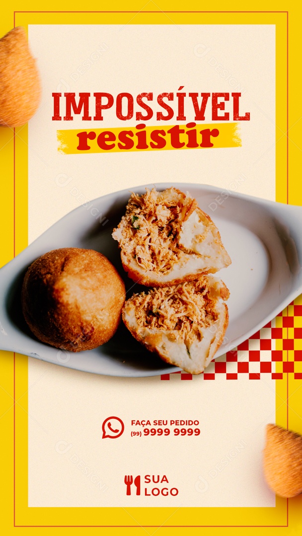 Social Media Story Lanchonete Impossível Resistir Coxinha PSD Editavel