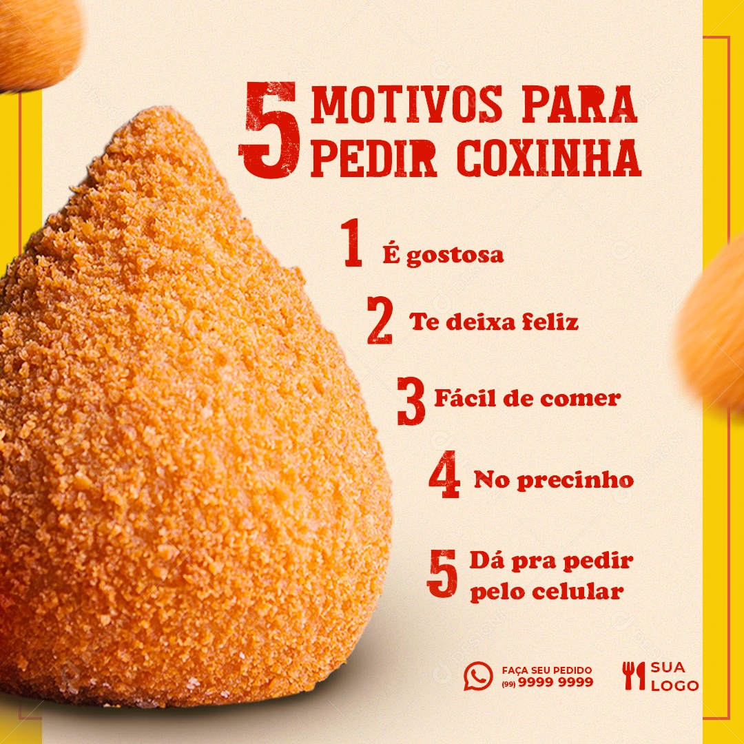 Social Media Lanchonete 5 Motivos Para Pedir Coxinha PSD Editavel