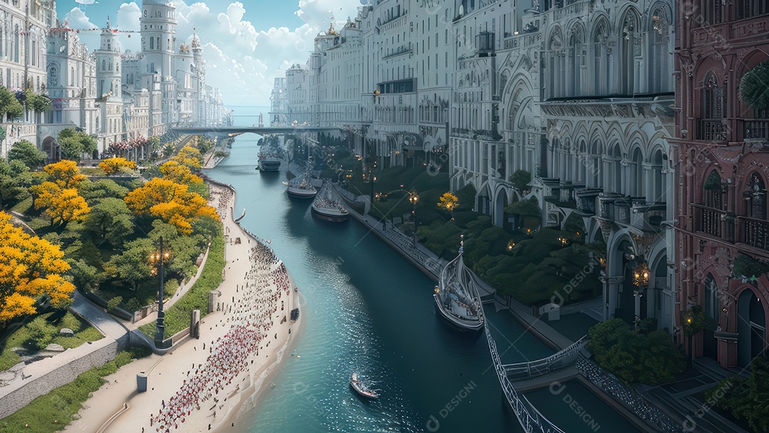 Linda imagem realista vista aérea de uma cidade.