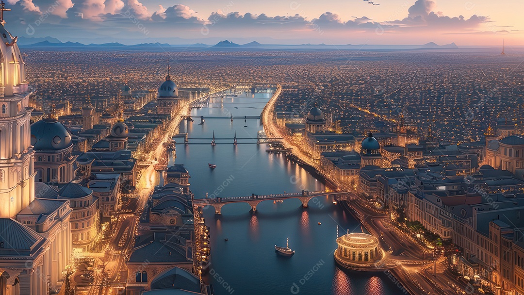 Linda imagem realista vista aérea de uma cidade.