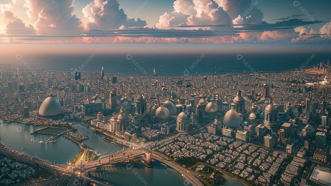 Linda imagem realista vista aérea de uma cidade.