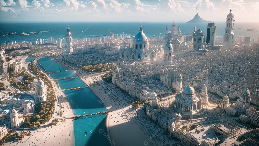 Linda imagem realista vista aérea de uma cidade.