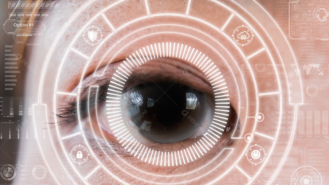 Mulheres asiáticas com scanner de visão futurista