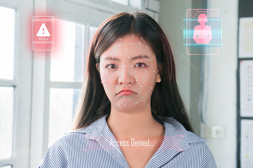 Tecnologia de reconhecimento facial da emoção de raiva da mulher de negócios asiática.