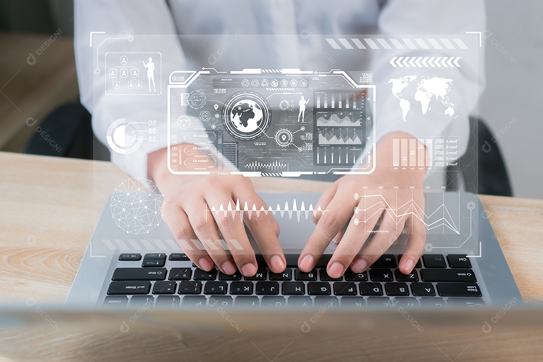 Empresária usa inovação tecnologia futura estratégia dados de rede