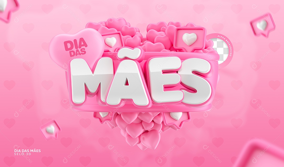 Selo 3D Dia Das Mães Rosa Para Composição PSD