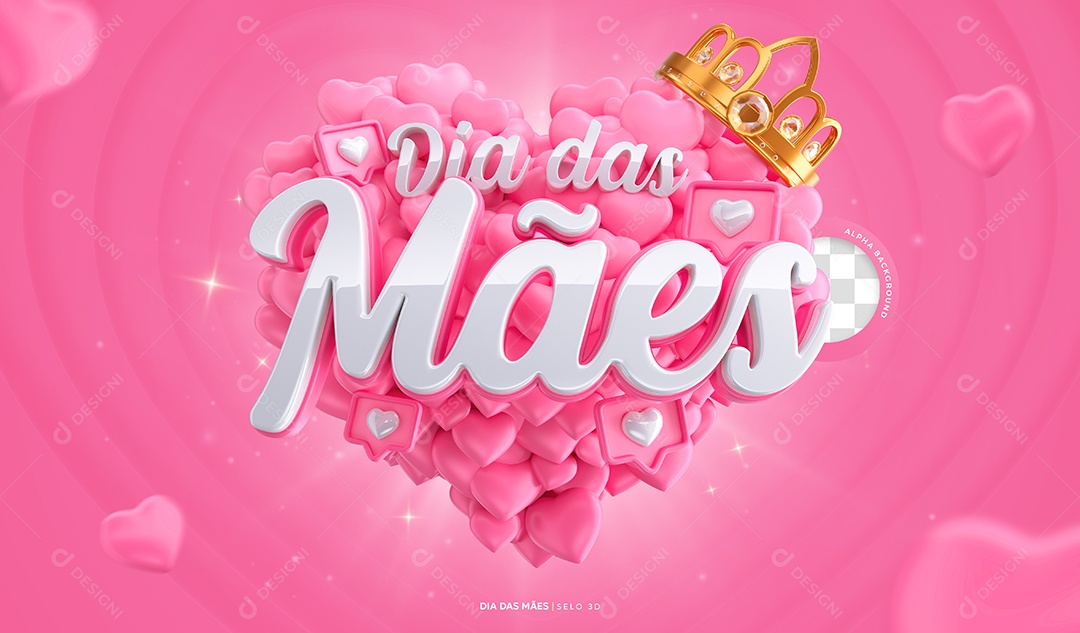 Dia Das Mães Selo 3D Rosa Para Composição PSD