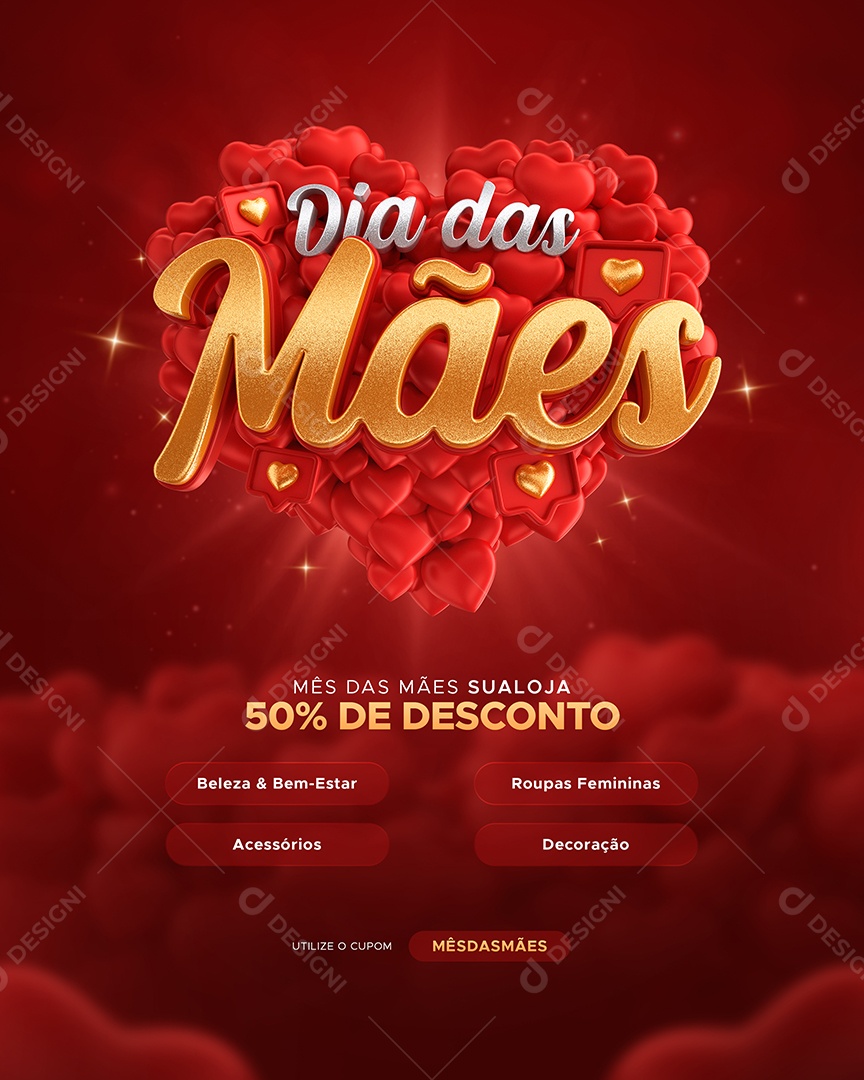 Mês Das Mães Sua Loja 50% De Desconto Social Media PSD Editável
