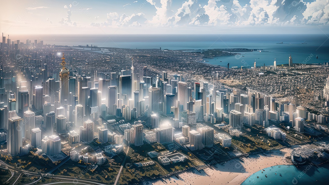 Linda imagem realista vista aérea de uma cidade.