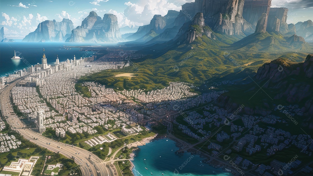 Linda imagem realista vista aérea de uma cidade.